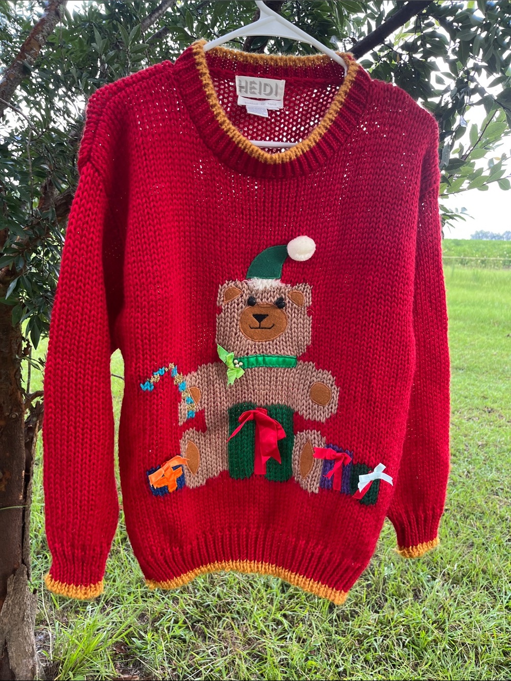 Vintage Red Teddy Bear Christmas Sweater